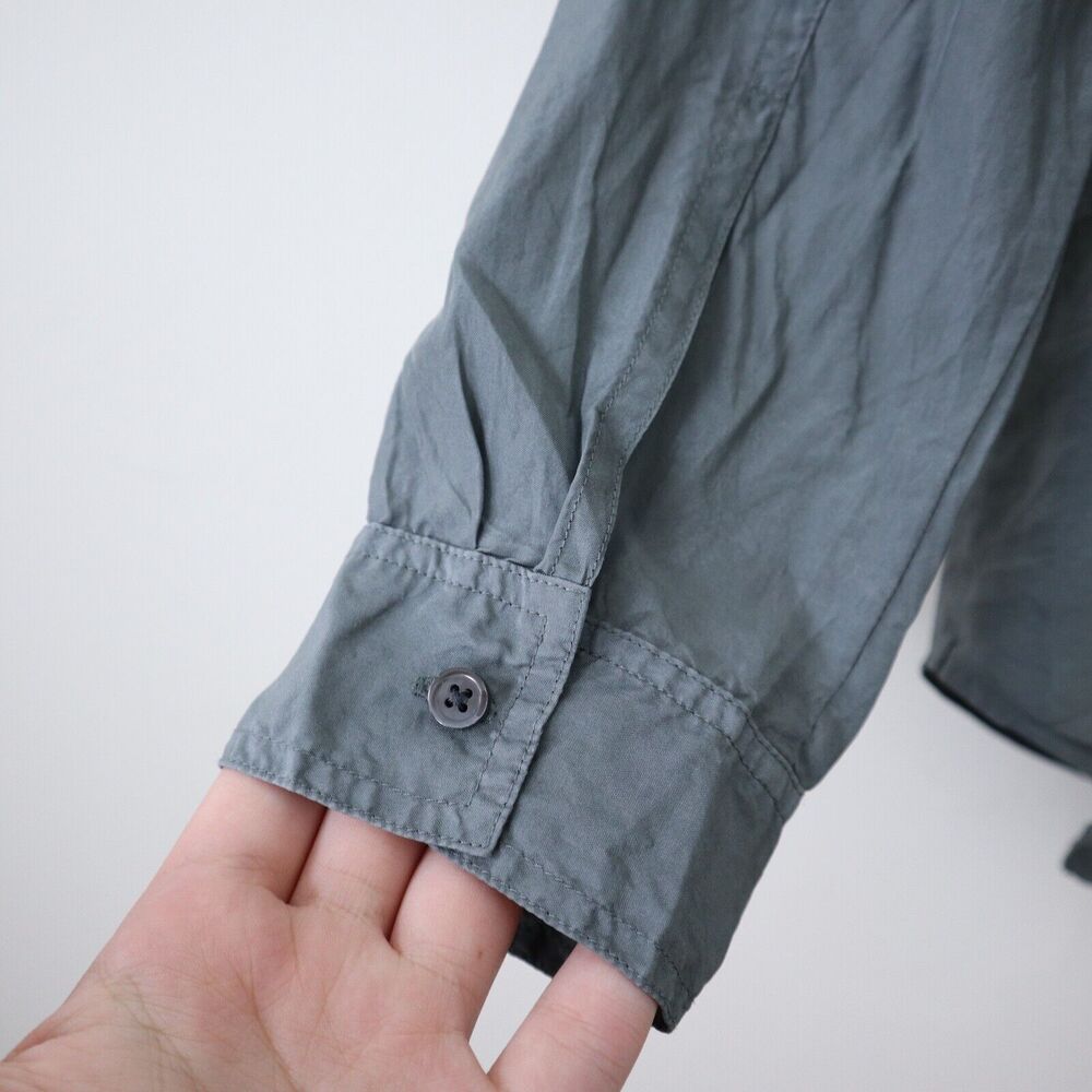 CLOSED Size L Silk Button Down Blouse Snap Epaulette Long Sleeve Dusty Olive - Picture 9 of 10